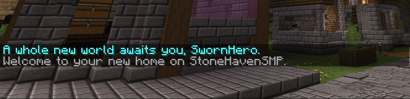 First-time join greeting welcoming a player to StoneHavenSMP